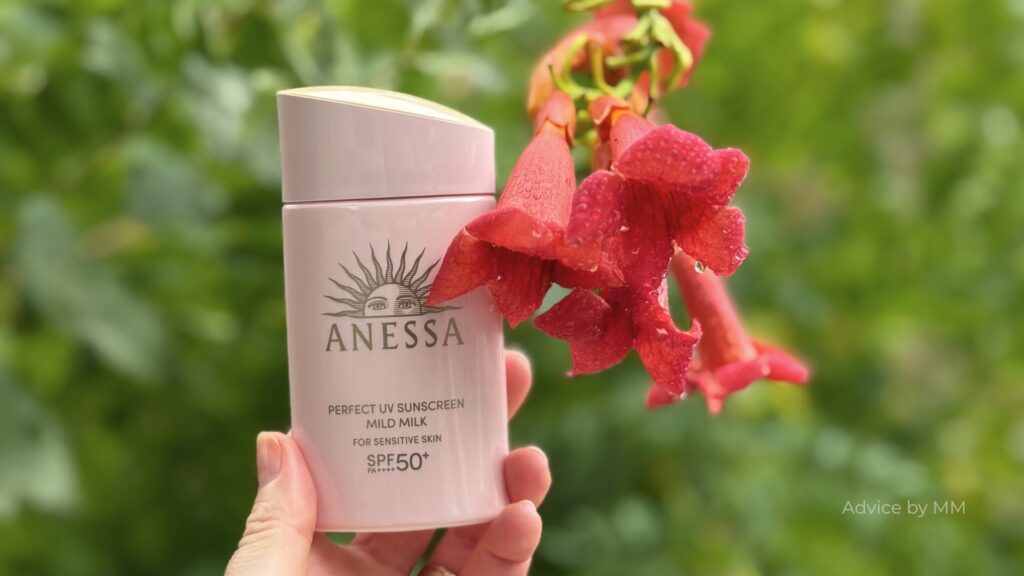 Anessa Perfect UV Mild Milk SPF50+, protecție solară japoneză pentru piele sensibilă, parte din rutina J-Beauty